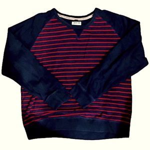 Mens Navy and Red Striped Raglan Long Sleeve Pullover